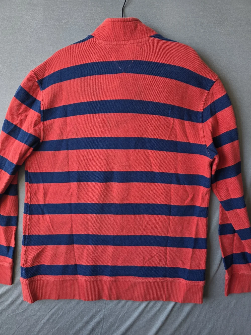 Tommy Hilfiger Men’s XXL Red Navy Striped Mock Neck Button Pullover Sweater